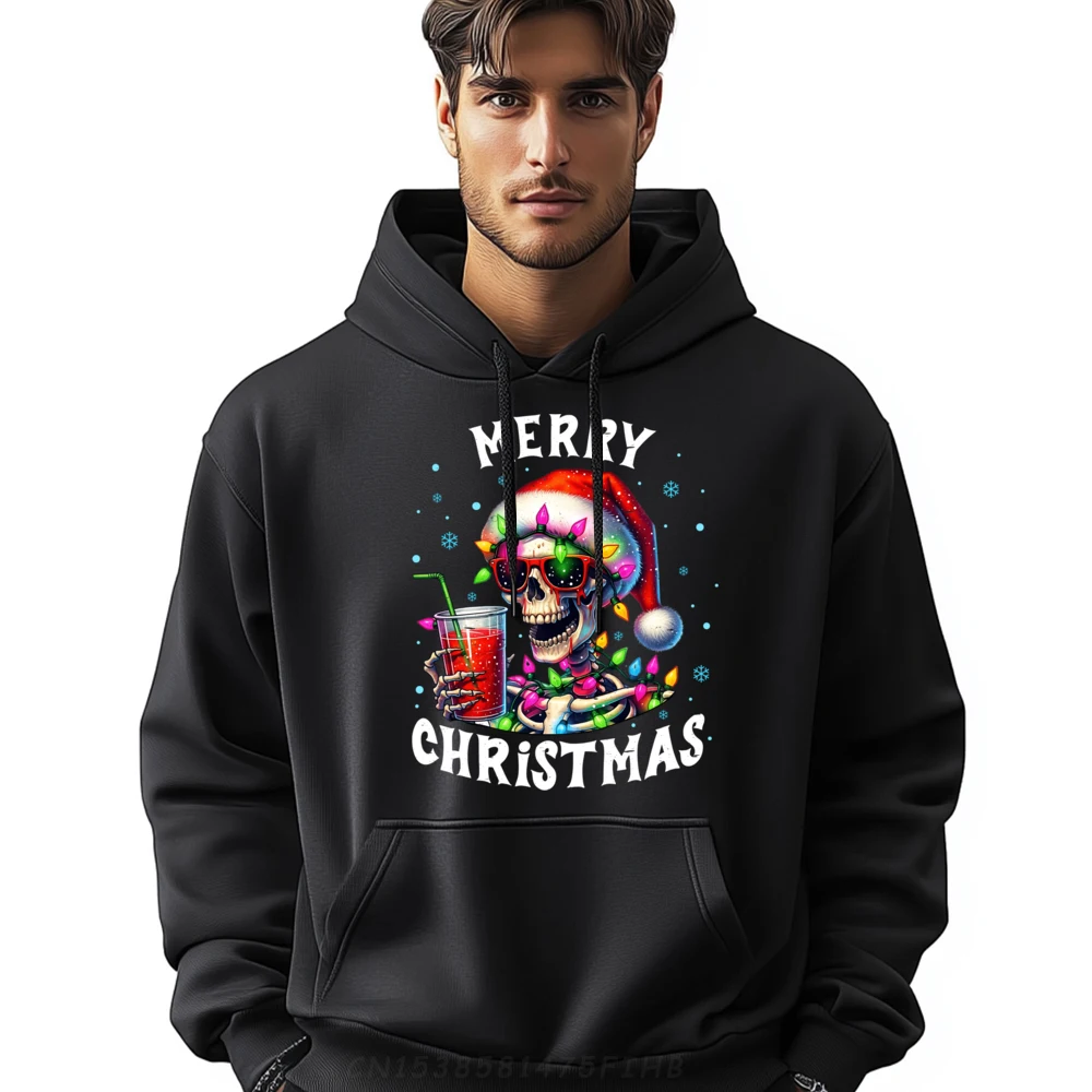 Merry Christmas Skeleton Santa Hat Pajama Cool X-Mas Skull Designer Hoodie Camisetas Thanksgiving