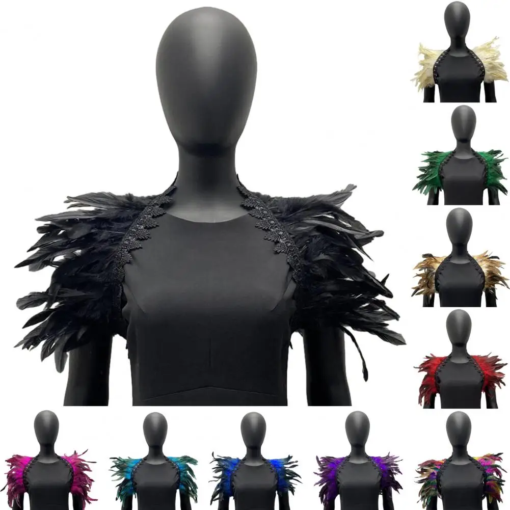 Feather Shrug Shawl Lace Decor Shoulder Wrap Cape Gothic Cosplay Party Body Stage Performance Fake Collar Dancer Costume Scarf