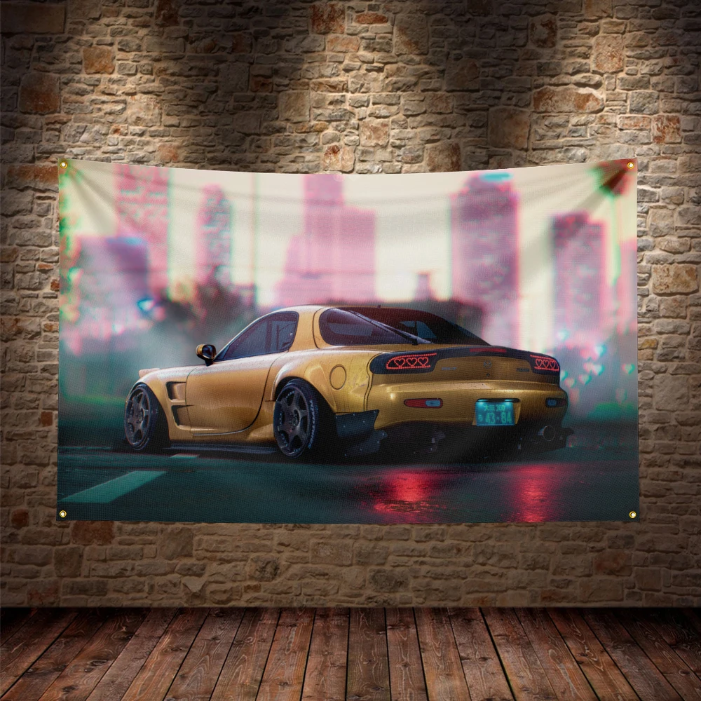 Street Racing Car Banner Polyester  Garage Wall Deco Enhance spatial aesthetics Simple Installation without flagpole non-toxic
