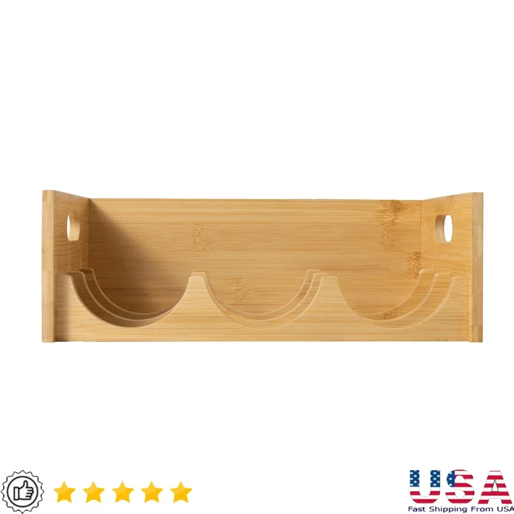 

Bamboo Cup Holder Organizer Kitchen Storage Rack with Three Tiers Natural Eco-Friendly Bottles Mugs Glasses Holder Non-Slip