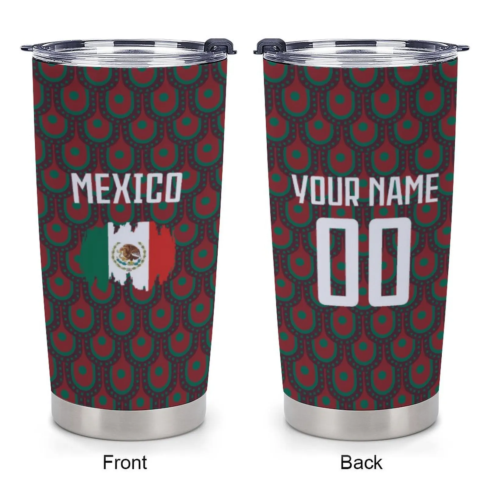 

Custom Mexico Tumbler Stainless Steel with Lid Personalized Soccer Fans Gifts for Women Men Coffee Travel Insulated Mug Cup