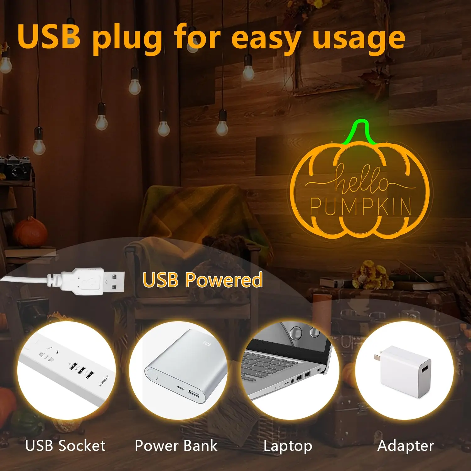 Hello Pumpkin LED Neon Sign Fall Dimmable Switch Autumn Light Up Bedroom for Wall Decor for Thanksgiving Party Front Door Gift