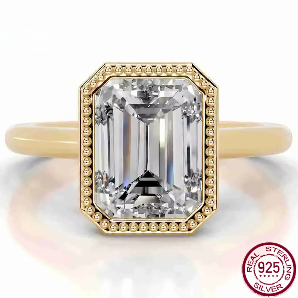 Yaranyan 925 Sterling Silver 2 CT Emerald Cut VVS1 D Color GRA Moissanite Diamond Wedding Engagement Ring Gemstone Fine Jewelry