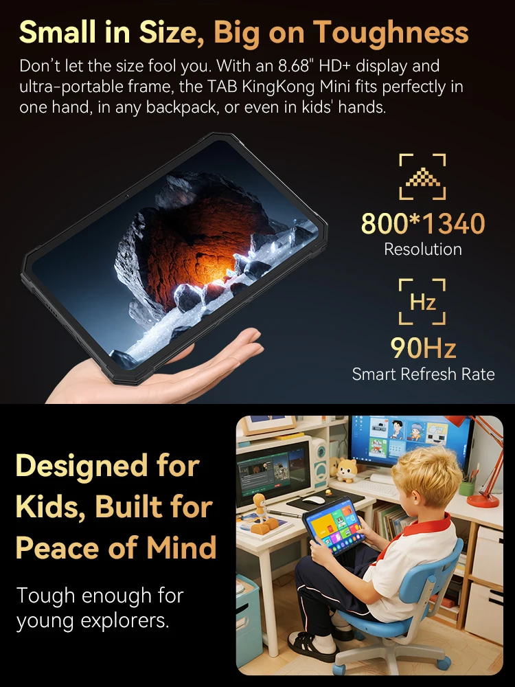 Android-tablet Cubot TAB KingKong Mini, 10200mAh megabatterij 16GB (6+10), 128GB, campinglicht, 8,68-inch scherm, 48MP camera, GPS