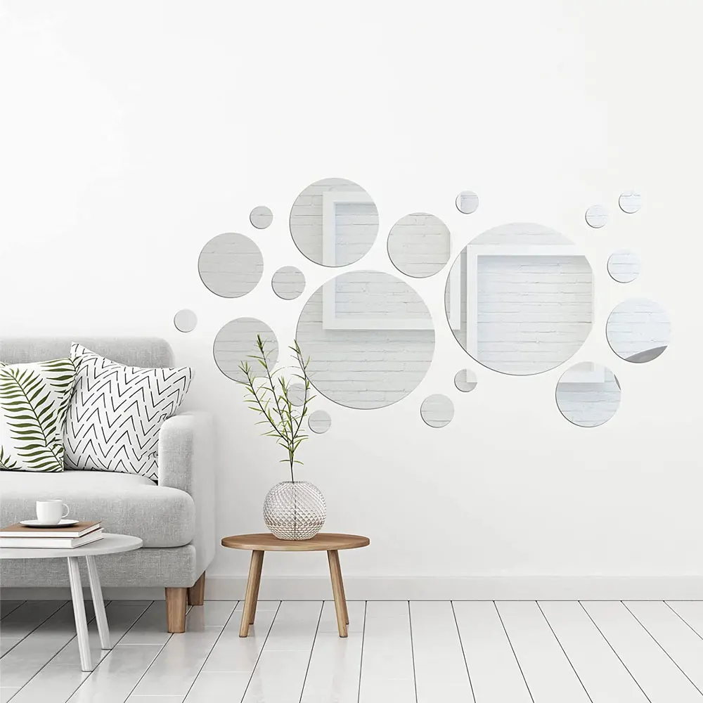 26pcs/set Circle Mirror Tiles Wall Sticker Art Decal Stick On Living Room Background Removable Bedroom Home Decor