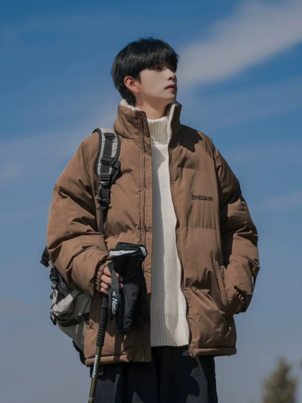 

Мужская зимняя куртка в японском ретро-стиле с мехом ягненка, утепленная, модная, коричневая, с воротником-стойкой, морозостойкая, на хлопковой подкладке