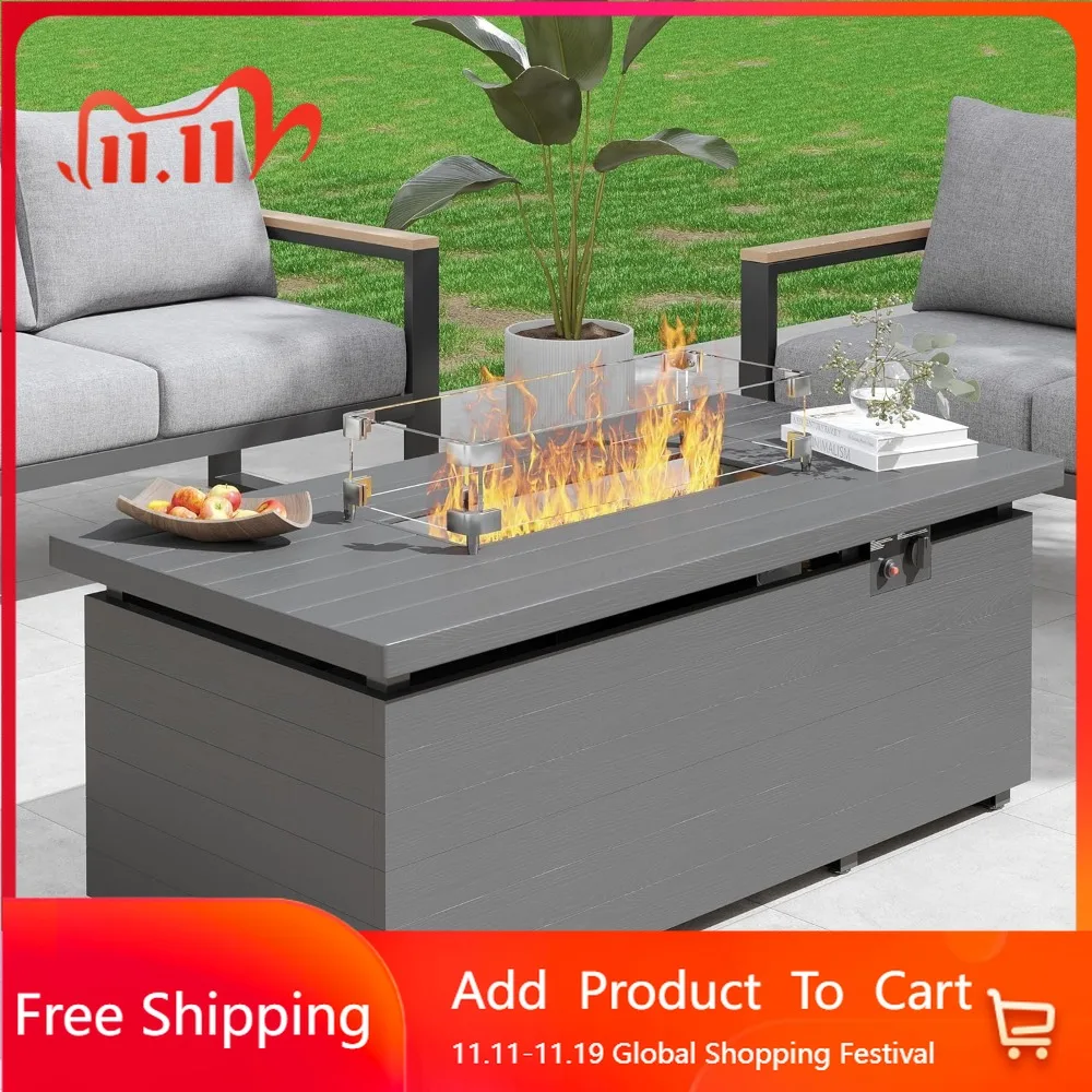 

Sundale 50-дюймовый уличный стол для костра, прямоугольная пропановая костра емкостью 50 000 БТЕ со стеклянной ветрозащитой, дождевик, съемный