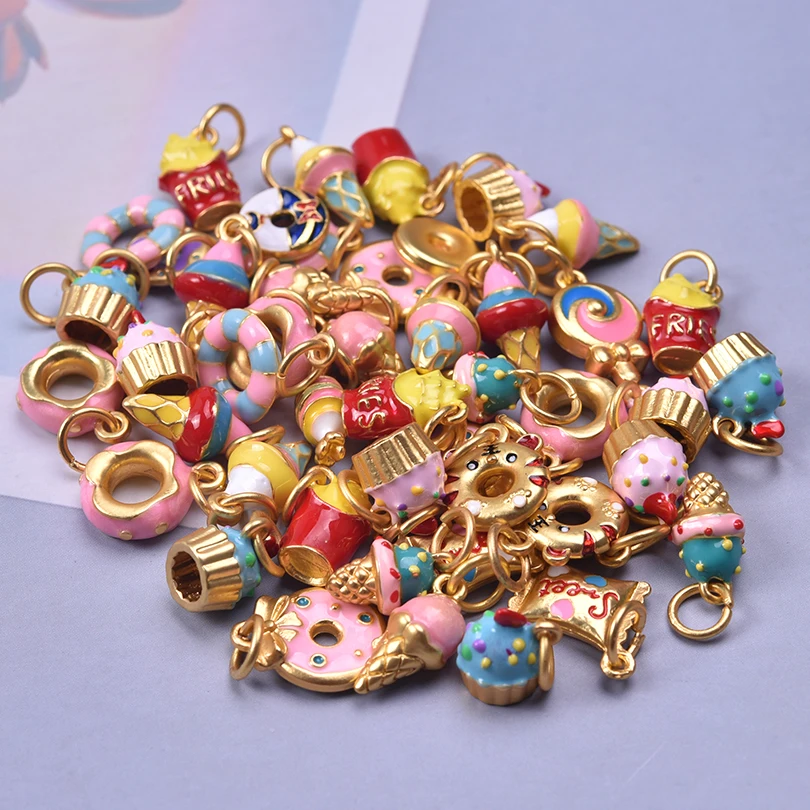 6/16Pcs Mix Lollipop Doughnut Birthday Cake Charms Jewelry Accessories DIY Sweets Ice Cream Candy Breloques Necklaces Material