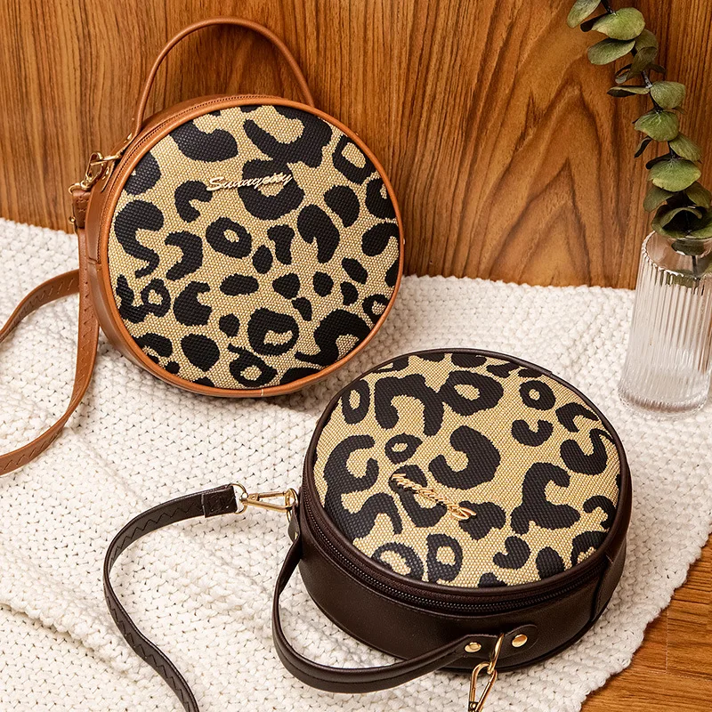 New Leopard Lines Women\'s Handbag Circular Luxury Shoulder Bag PU Leather High Quality Messenger Bag Women Fashion Phone Purse