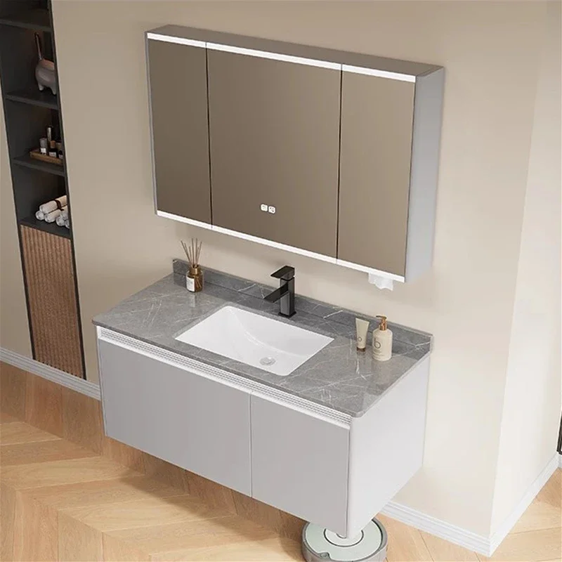 

Nordic Luxury Rock Plate Bathroom Mirror Modern Simple Fashion Smart Bathroom Cabinet Vanity Combo Home Furniture Ванной FYBC