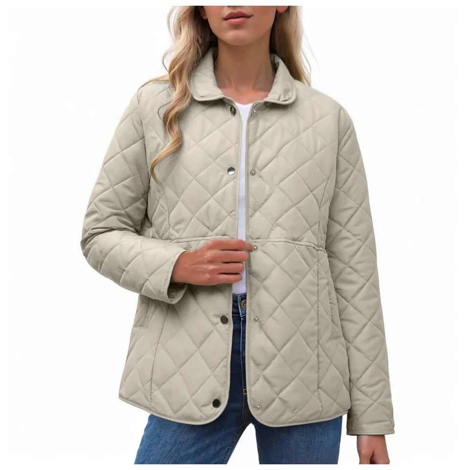 Women Winter Quilted s Autumn Long Sleeve Button Down Pattern Coats Outerwear Lightweight Padded Parkas