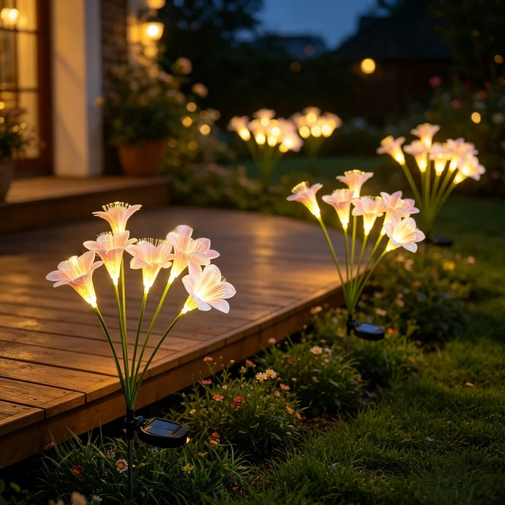 6Head Solar Lily Flower Light, Outdoor Waterproof Floor Mounted Courtyard Light, Suitable For Lawn Pathway Landscape Lighting