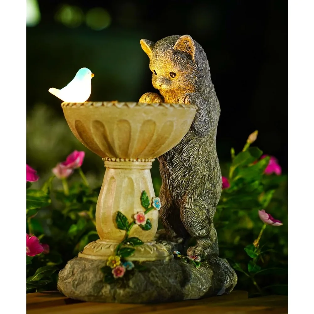 ソーラーキャットガーデンスタチュー：庭、ポーチ、バルコニーの屋外装飾 - 女性や家族へのギフトに最適