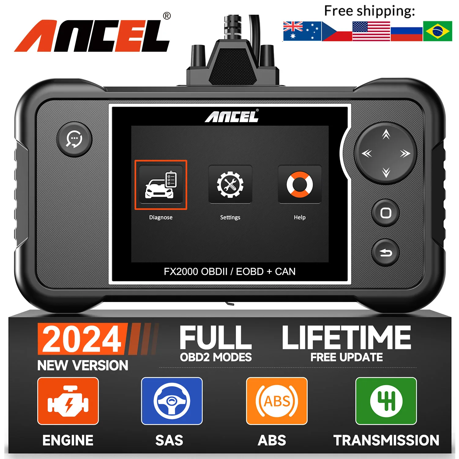 Ancel FX2000 OBD2 Automotive Scanner Code Reader ABS SRS AT Airbag Engine Transmission Professional OBD 2 Car Diagnostic Tool