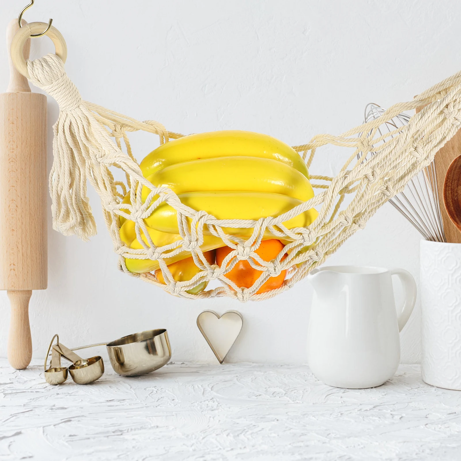 

1 set Hanging Fruit Basket Woven Vegetable Storage Kitchen Accessory Durable Kitchen Use Hanging Basket Versatile Home Use