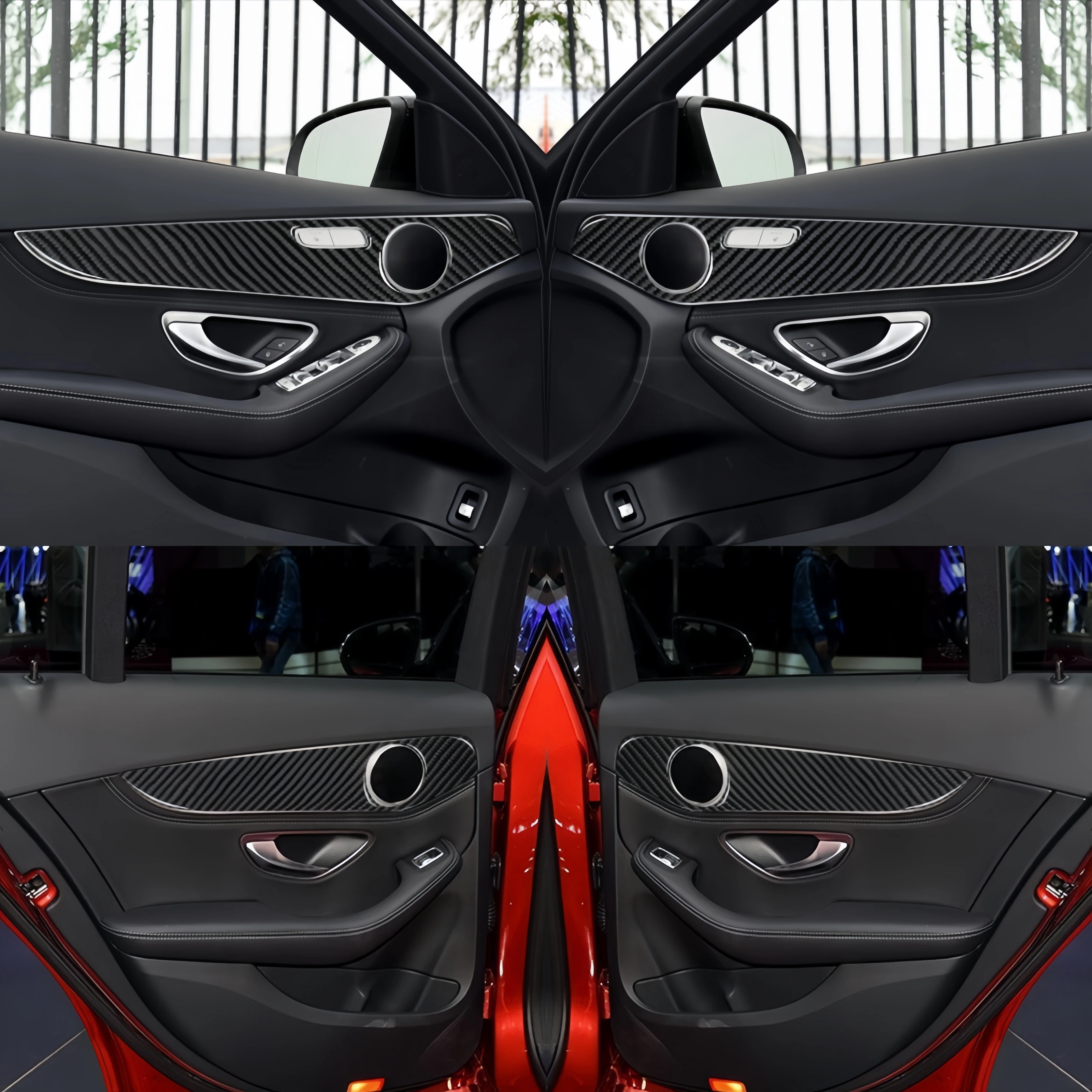 لمرسيدس W205 بنز GLC C الفئة 2014-2020 ألياف الكربون ديكور السيارات الداخلي كلا الجانب غطاء لوحة الباب ملصق الكسوة automleniuppa #3