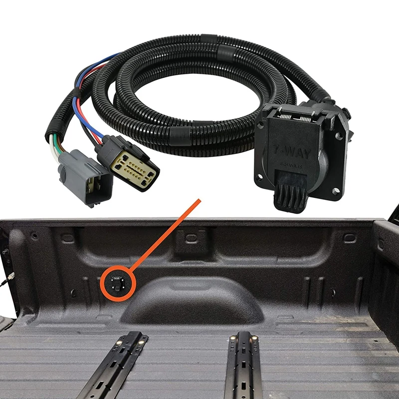 

56070 7-Foot Vehicle-Side Truck Bed 7Pin Trailer Wiring Harness Extension For Chevrolet Dodge Ford GMC Nissan Ram Toyota