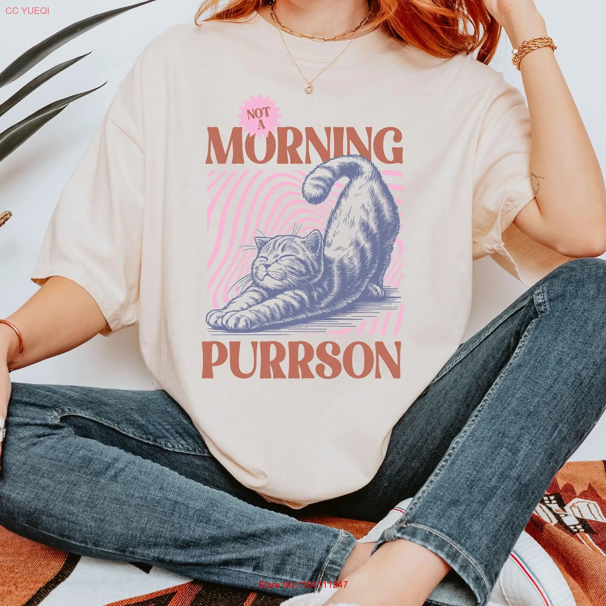 Not A Morning Purrson Person Cat Lover Sleepy Cute Heavy Weight Comfort Colors T Shirt long or short sleeves