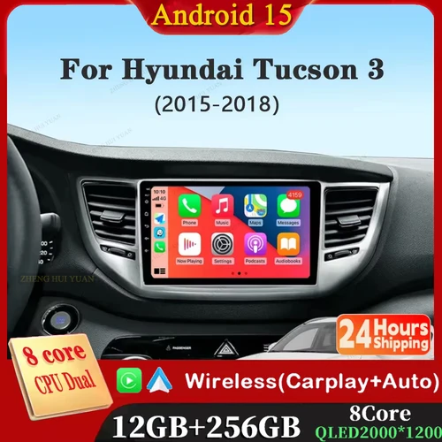 Radio de coche para Hyundai Tucson IX35 3 2015 2016 2017 2018 reproductor de vídeo Multimedia navegación GPS unidad principal Android 15 Carplay Auto