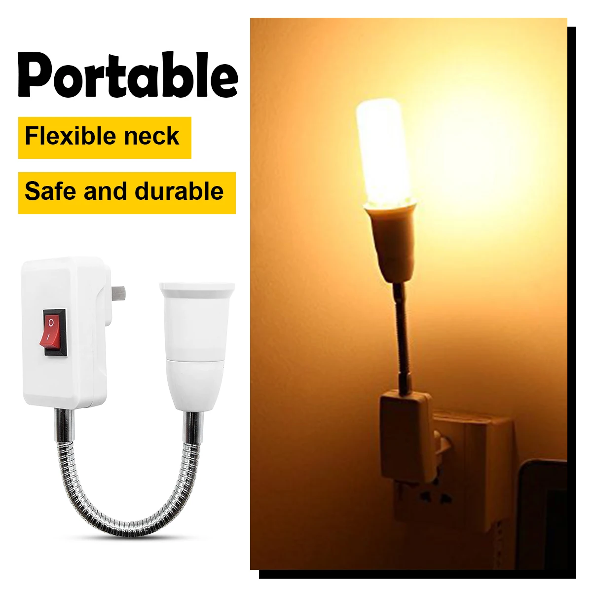 Bendable E27 Lamp Holder Flexible Gooseneck Light Adapter Us Plug Socket Bulb Base Table With Switch Screw Plastic Led Extension