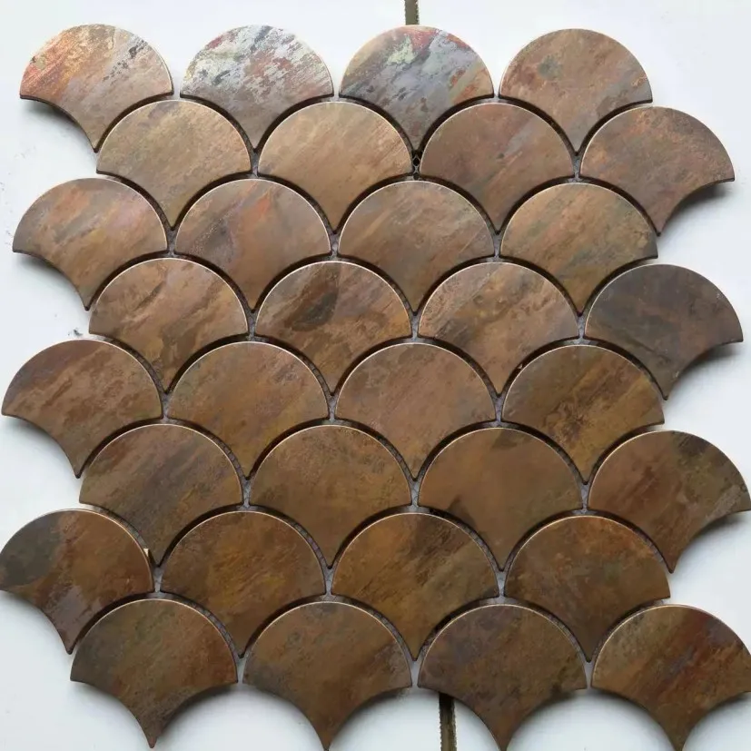 

Vintage Shell Shape Copper Mosaic tile for kitchen backsplash bronze brush wall tile, American industrial style