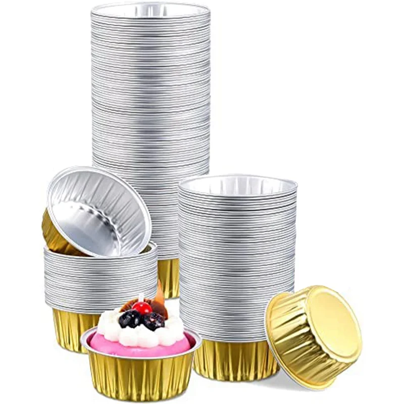 Aluminum Foil Cups Mini Baking Cups Gold Cupcake Liners Disposable Round Foil Muffin Pans for Cooking,Birthday Party