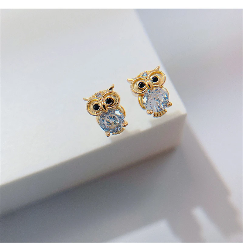 عصرية الذهب لون البومة ستد أقراط مضحكة حلوة ليلة البومة أقراط النساء لحفلة الرقص هدية فتاة لطيفة مجوهرات الأذن الفاخرة