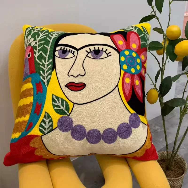 Picasso oil painting, hand embroidered full embroidered pillowcase cover, abstract girl figure pattern, sofa cushion cover