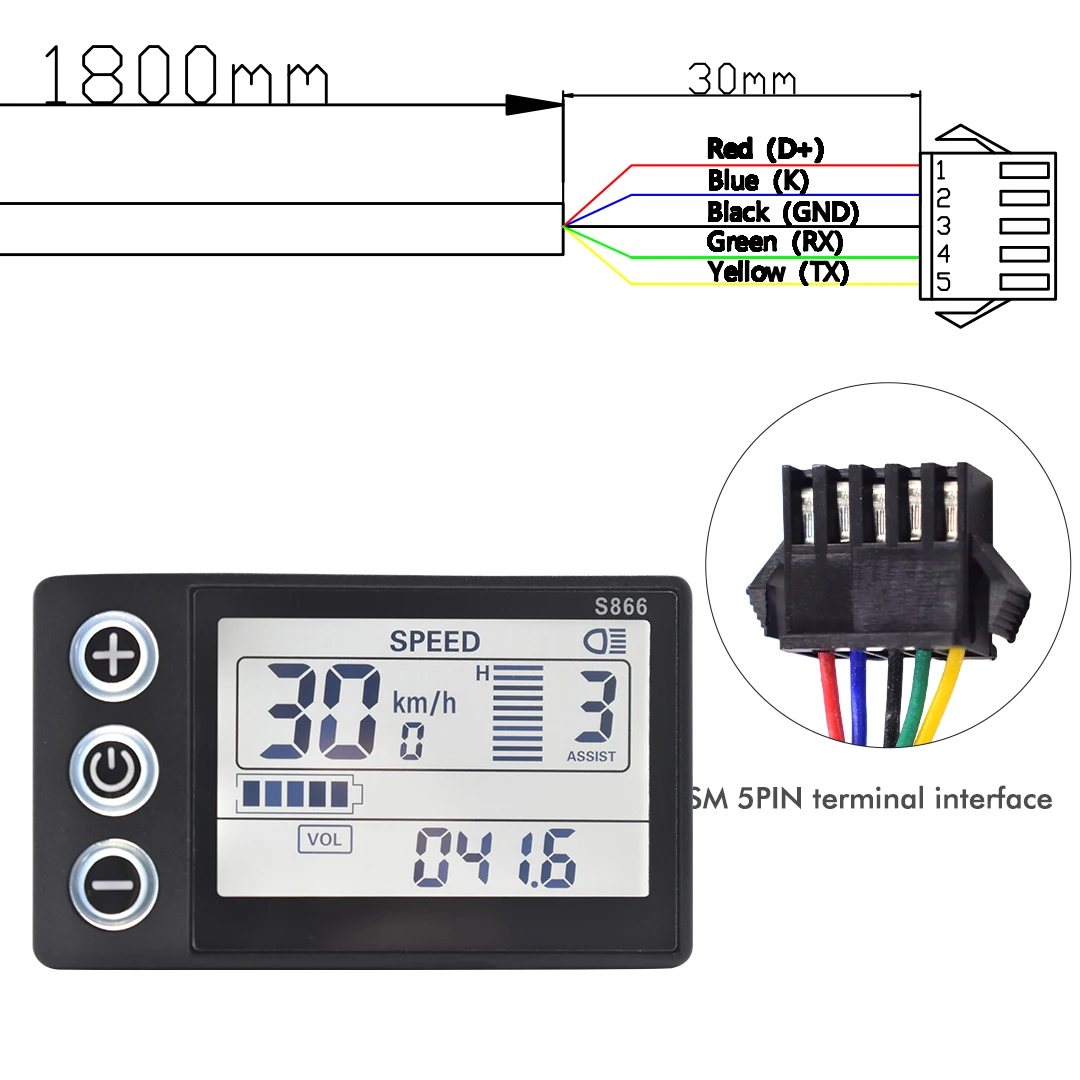 S866 Elektrische fiets UART 2-display Digitale E-scooterkabel Ebike Smart Fietscomputer Fietssnelheidsmeter Waterdicht Road