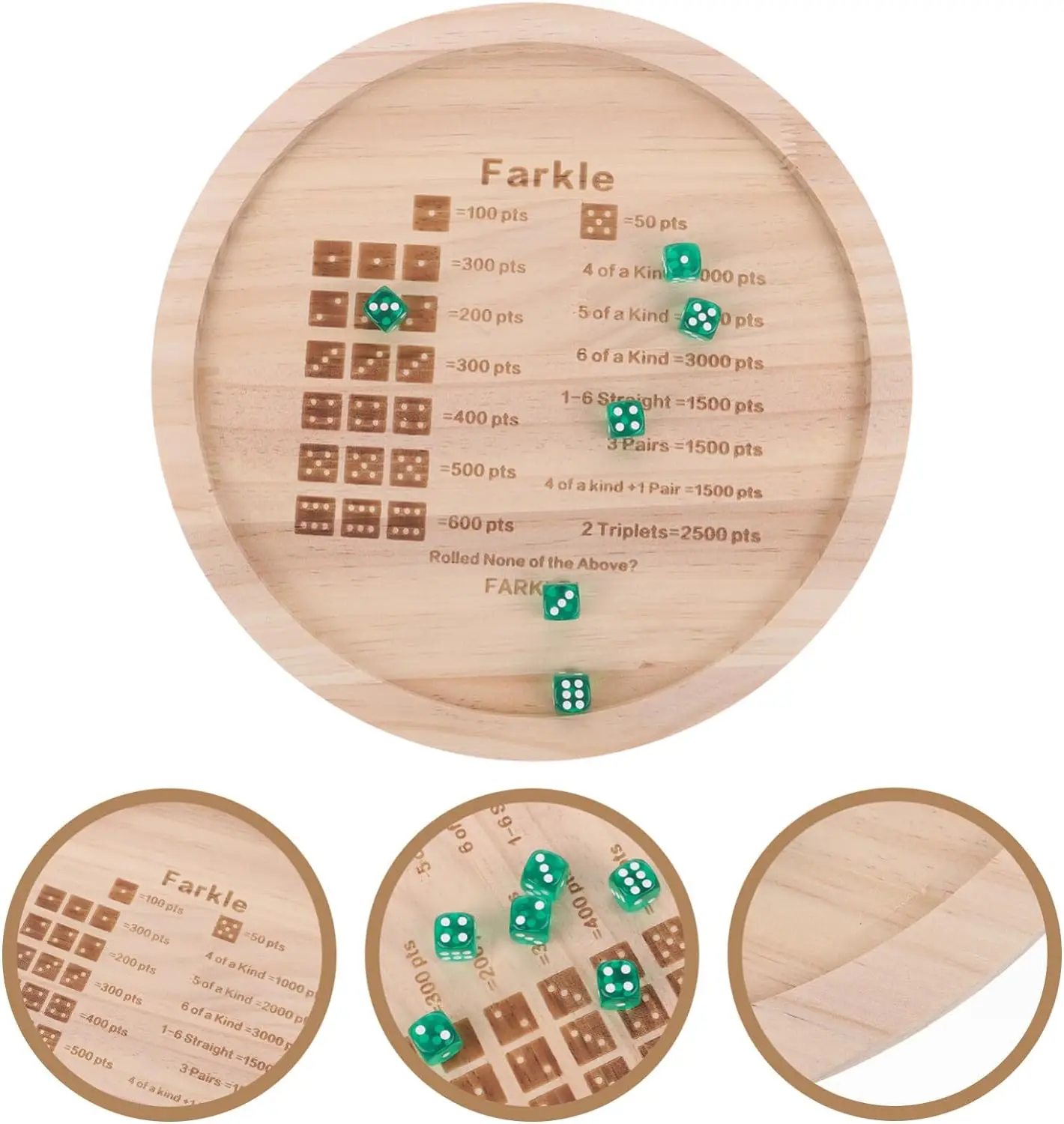 Farkle Dice Tray - Wooden Farkle Classic Dice Game Tray with 6 Dice, Dice Tray for Rolling for The Family Party Travel Game