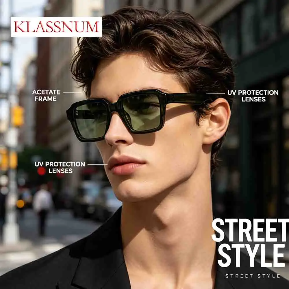 KLASSNUM Square Thick Legs Sunglasses Unisex Brand Luxury UV400 Retro Fashion Shades Men Women Street Goggles Clothing Accessori