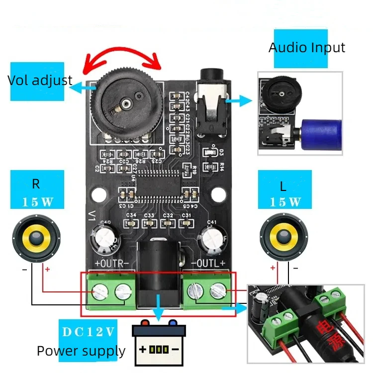 GHXAMP 15 واط * 2 مضخم رقمي صغير مجلس DC12V الصوت أمبير رف الكتب المتكلم مع جودة صوت جيدة 1 قطعة