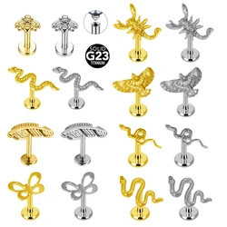 G23 titanio serpente ape piuma Labret Piercing 16G filo interno orecchino Stud cartilagine Helix gioielli per il corpo