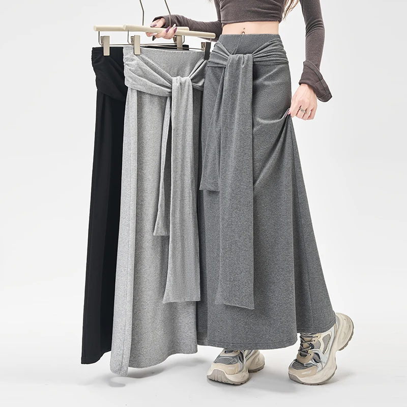 

Draped & Slimming Tie-Belt Knit Midi Skirts For Women high-waisted A-line skirt for Fall 2025, designed to flatter your Figure
