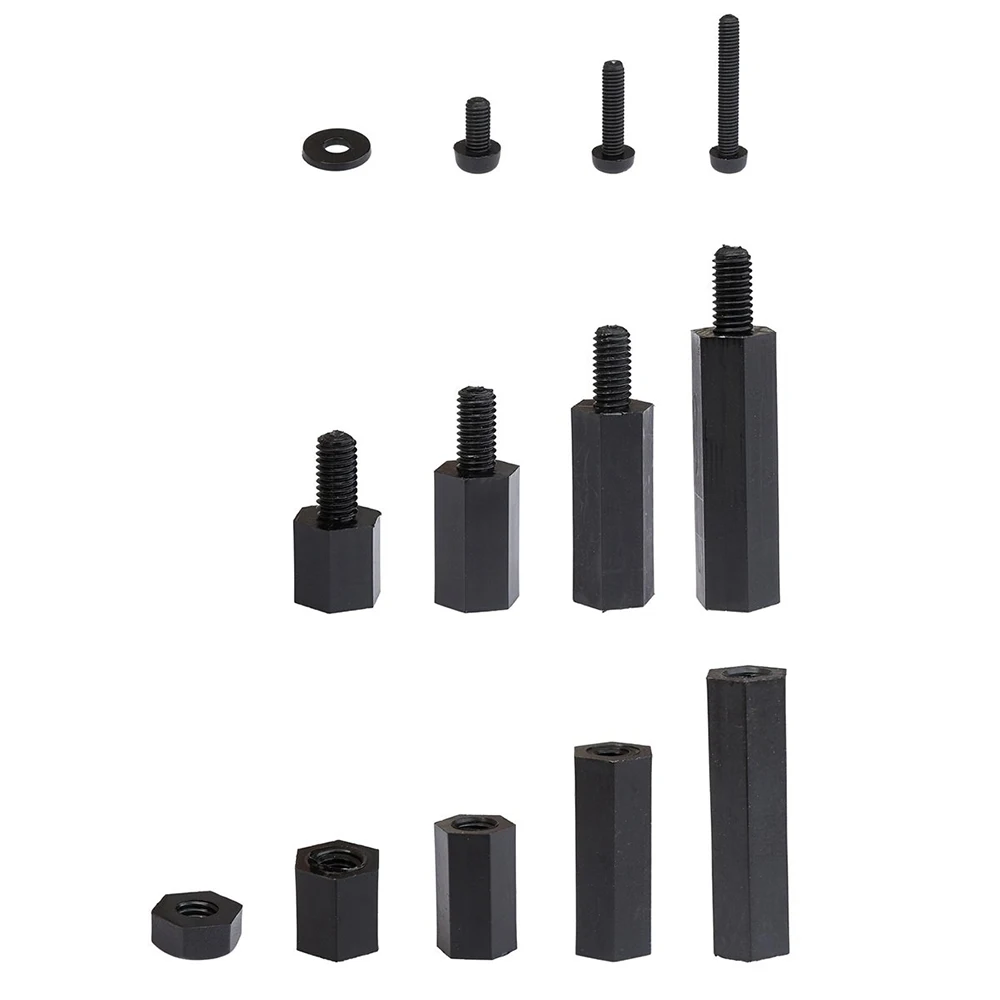 1 Box Plastic Nylon Hex Hexagon Spacer Column Standoff Screw Nut Washer Kit Set for PCB Motherboard  M2.5 M3 M4 Black White