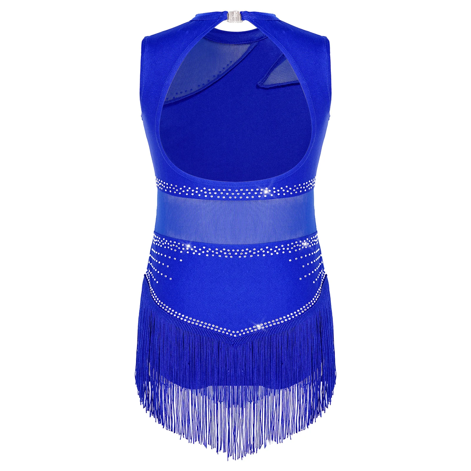 Girls Ballroom Cha-cha Latin Dance Dress Rumba Salsa Fringed Dancewear Sleeveless Cutout Shiny Rhinestones Tassel Dress 5