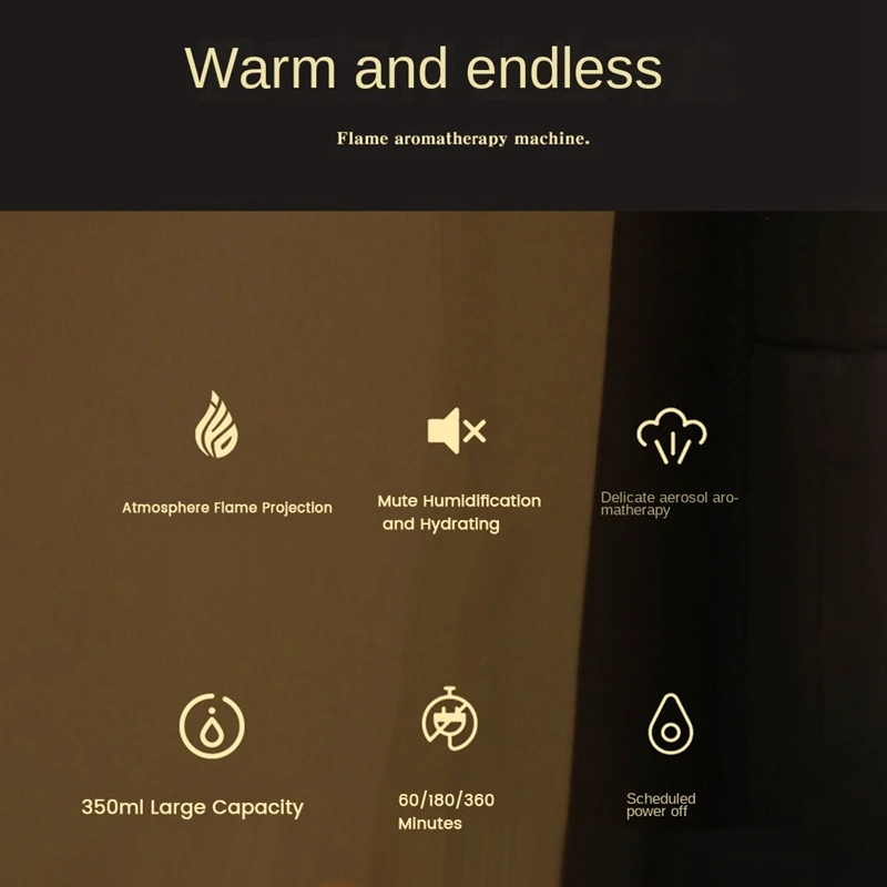 مرطب USB بالموجات فوق الصوتية ، ناشر الزيوت العطرية ، ضباب مصباح ثلاثي الأبعاد ، شعلة