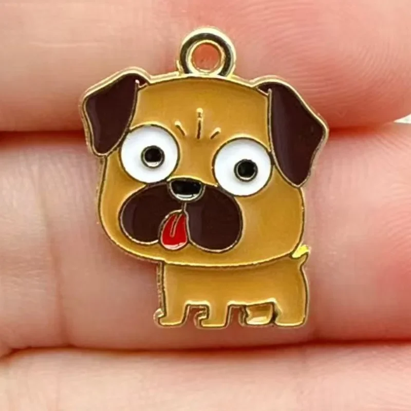 10Pcs Cartoon Dripping Oil Dog Alloy Pendants, DIY Keychain Bracelet Decor Accessories