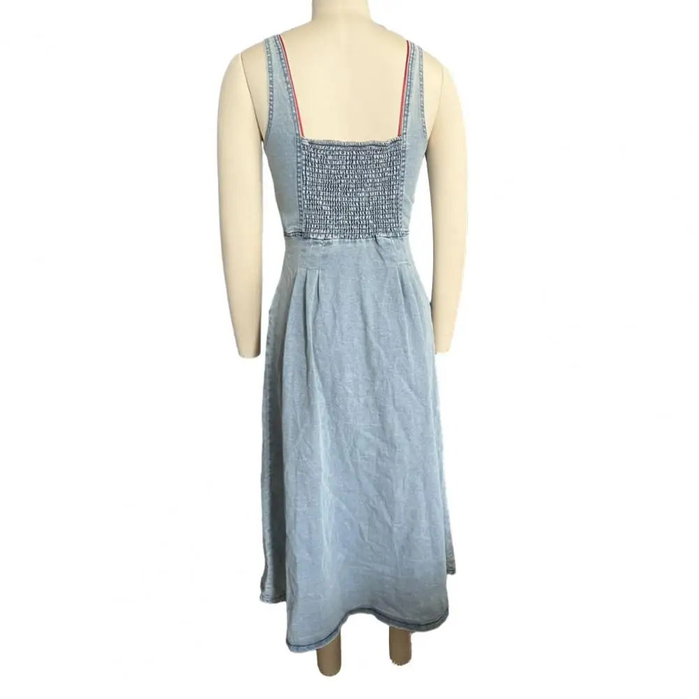 Robe en jean pour femmes, col à la mode, délavé, débardeur, sans manches, robe de plage, de fête, vêtements élégants, été ﻿
