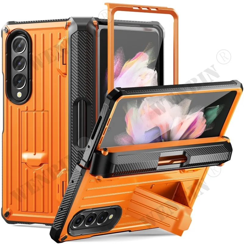 

Case For Samsung Galaxy Z Fold 5 4 3 Magnetic Hinge Slide Pen Slot Stand Case Built in Film Armor Bracket Cover