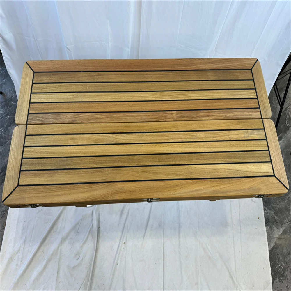 Folding Wings Teak Table Top 450/900x1000mm,17.7/35.4x39.4 Inch Rectangular Star Inlay Marine Yacht RV TW45100