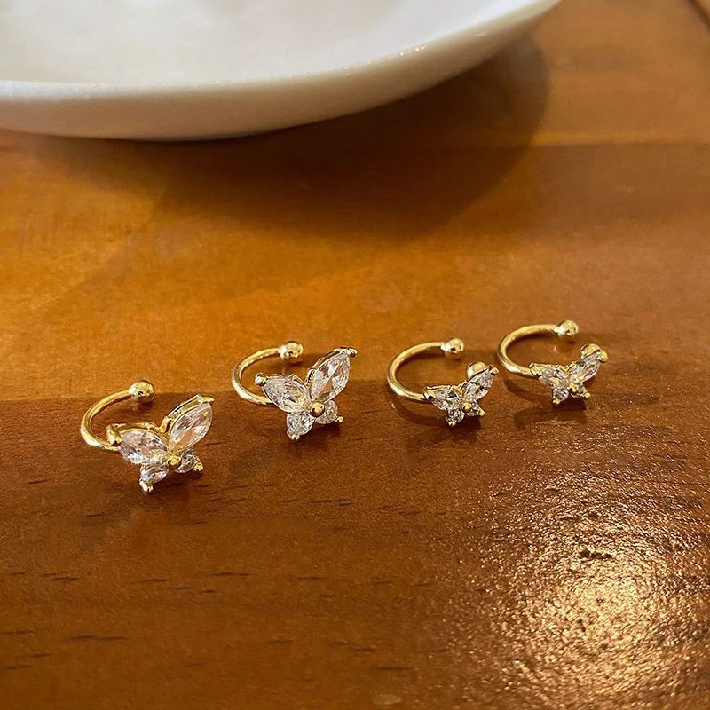1Pair Shinning Zircon Big/Small Butterfly Ear Clip Earrings Crystal No Piercing Ear Cuff Women Fake Piercing Ear Wrap