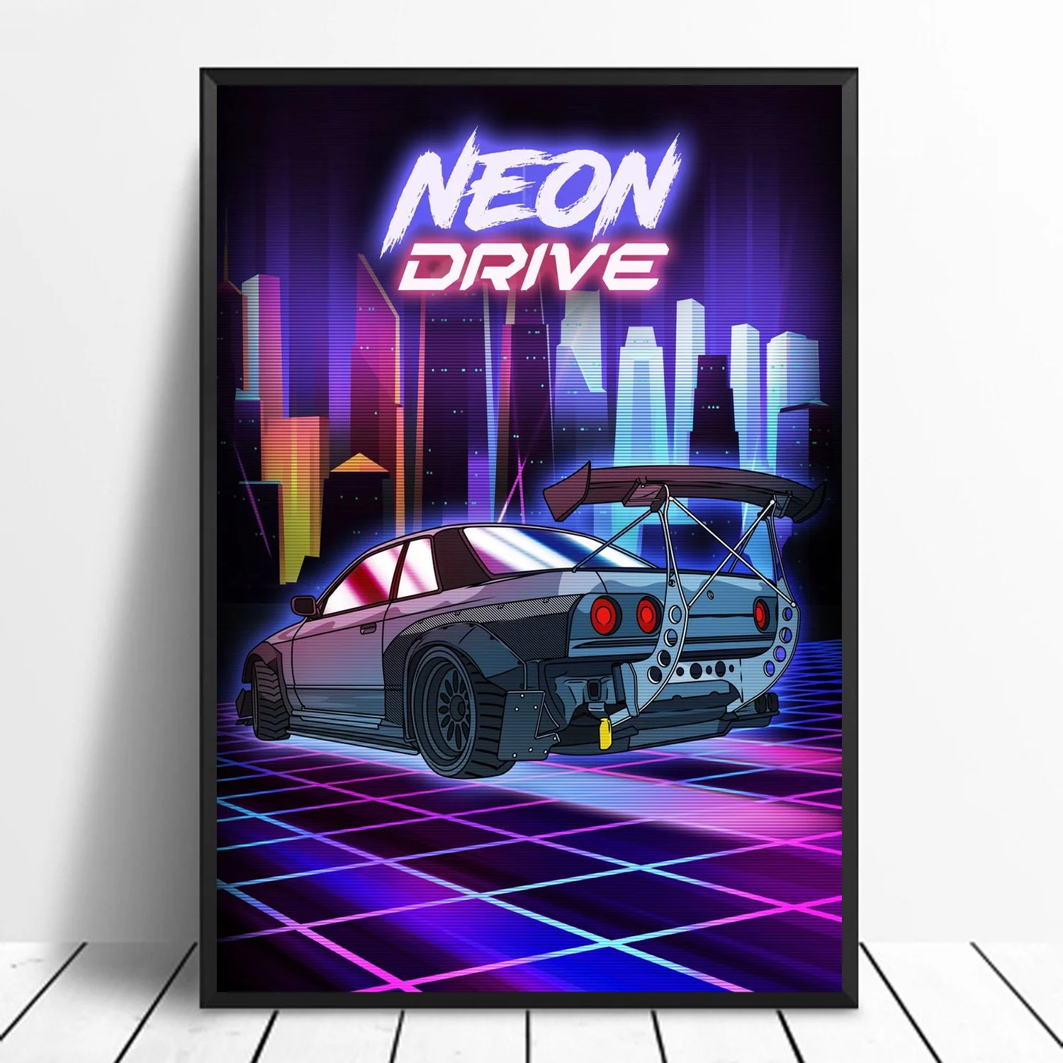 Tokyo Street Racing Nissan GTR Synthwave Neon 80S Poster Decoration Art Poster Home Decor Wall Decor Wall Art Canvas Print-1