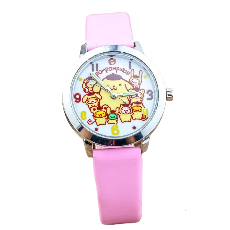 Mininstants-Montre-bracelet à quartz ronde pour garçons et filles, dessin animé, Sanurgente, Melody, Hello Kitty, Pachacco, ceinture en cuir, cadeaux pour enfants, étudiants