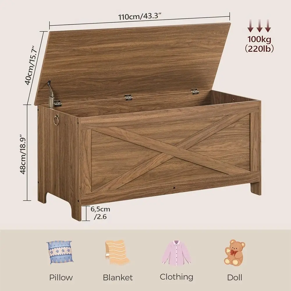 صندوق ألعاب متين للمدخل، أثاث خشبي بني عسلي، مفصلات أمان، مثالي لتخزين غرفة المعيشة وغرفة النوم.