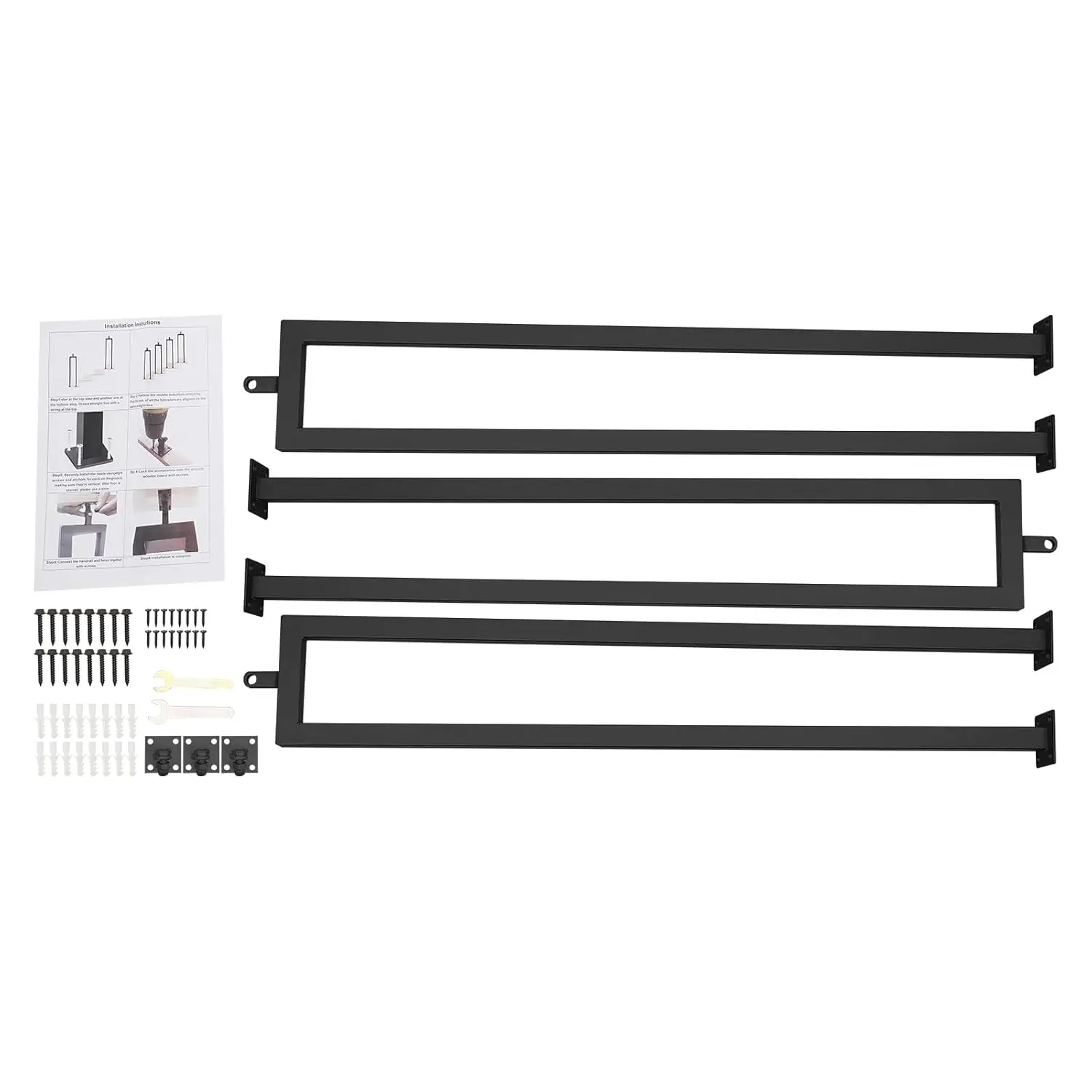 3 قطع من درابزين الدرج، درابزين سلالم على شكل حرف U مقاس 36 بوصة مع دعامة علوية قابلة للتعديل للدرج الداخلي (أسود) #3