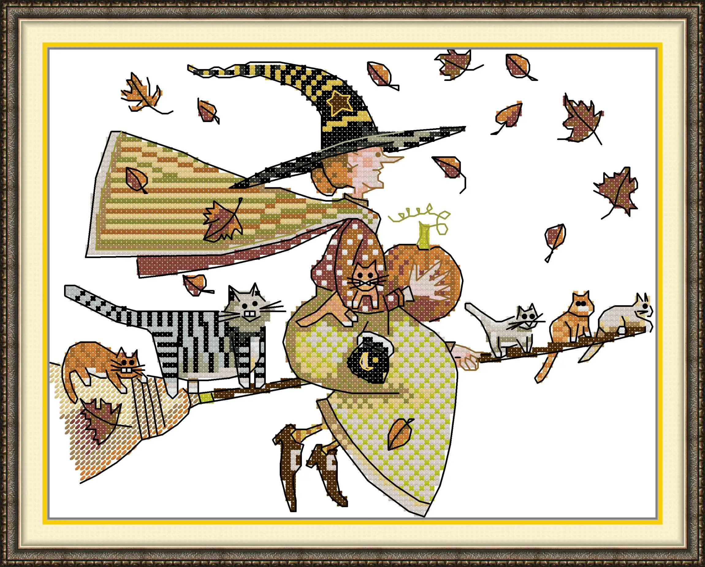 

Maydear Full Cross Stitch Kit, 11CT/14CT/16CT/9CT Aida Fabric,DMC Threads Sewing Pattern Embroidery Set-The Witch and the Cat