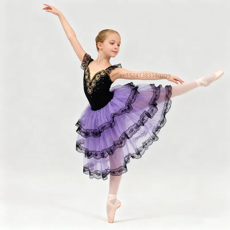 

Three-layer Ballet Dance Dress Children's Ballet Dance Clothing Adult Tutu Ballet Skirt Suspender Little Swan Dance Fluffy Dress