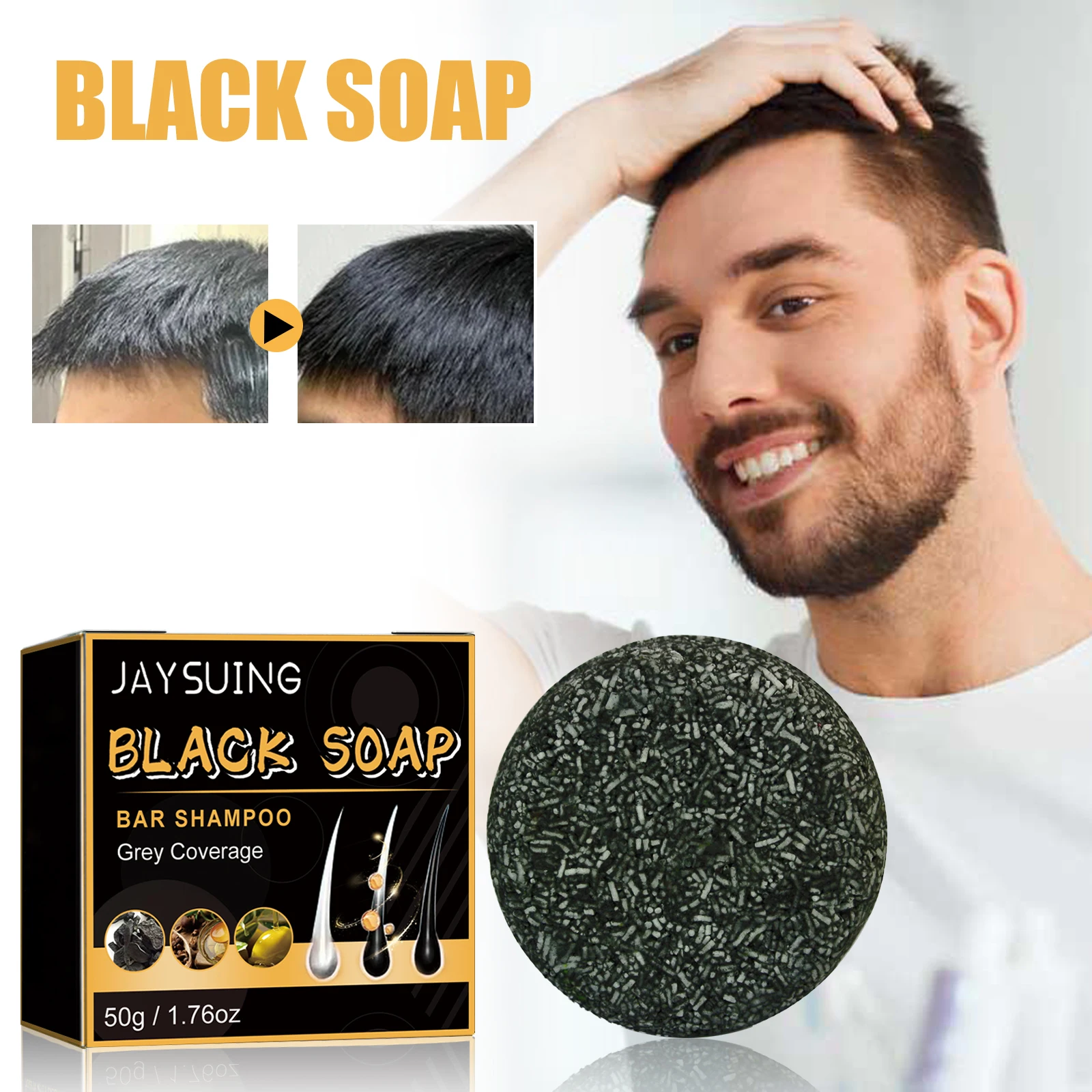 Champú para el cabello negro, jabón reparador de Color de cabello gris y blanco, suavizante, nutritivo, limpieza del cuero cabelludo, eliminación de caspa, tinte para el cabello Natural