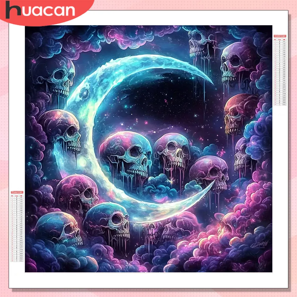 HUACAN 5D Diy Diamond Painting Skull Animal Full Sets Moon Landscape Diamond Mosaic Skeleton Art Craft Home Decor